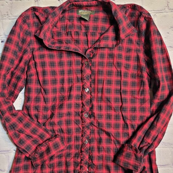 Eddie Bauer Women's Red Plaid Button Down‎ Shirt Size Small - Picture 1 of 2
